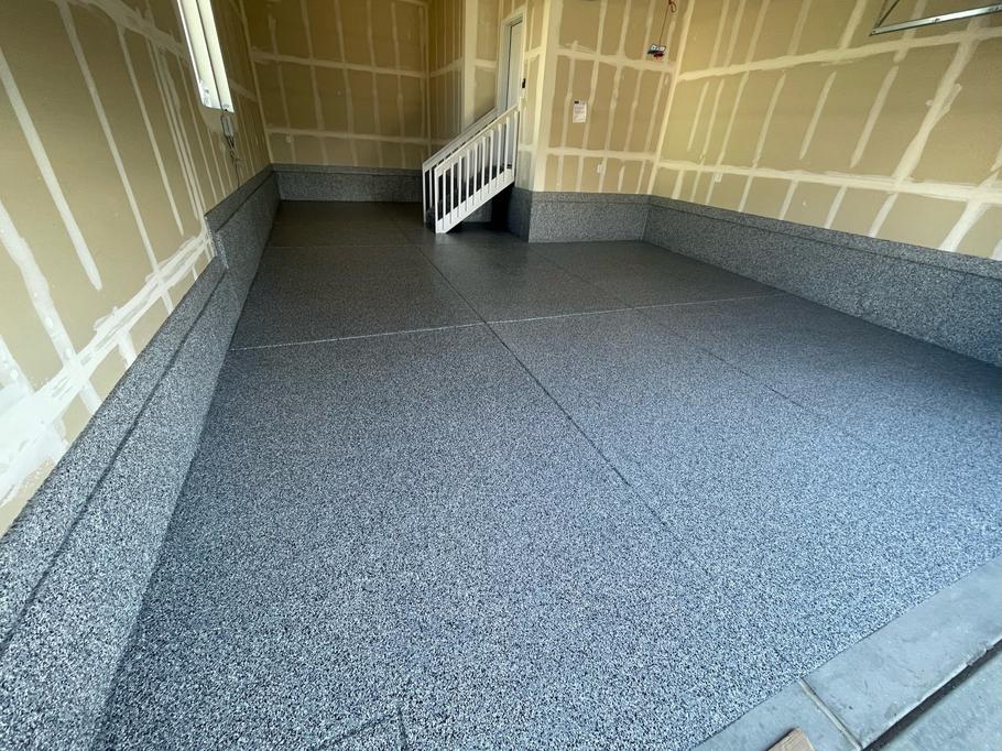 Garage floors Granite colored flake stem walls